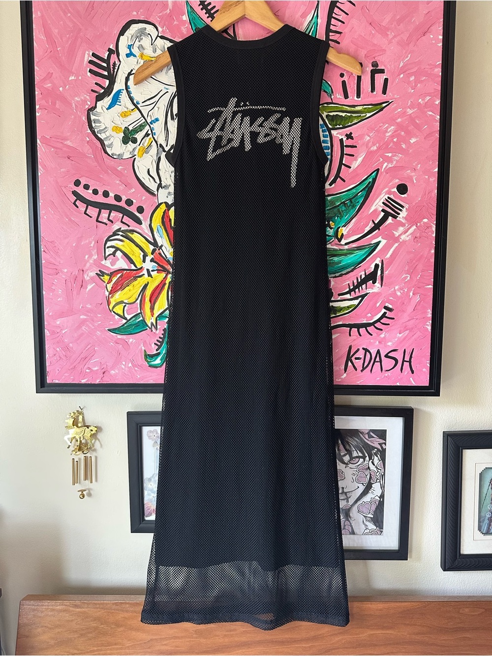 stüssy black mesh midi dress / sz xs